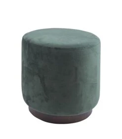 Leitmotiv Poef W. Wood Rim - Velvet Donker Groen - Medium - 36x38cm