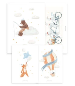 GENTLE FRIENDS Set Van 4 Kinderposter - Konijn Beer Vos Luchtballonnen