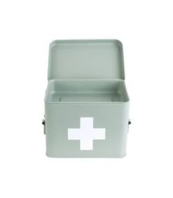 PRESENT TIME Medicijnkist - Medium - Metaal Mat Grijs/Groen - 21,5x15,5x16cm
