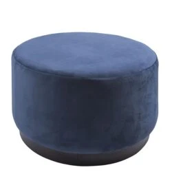 Leitmotiv Poef W. Wood Rim - Velvet Jeans Blauw - Large - 50x30cm